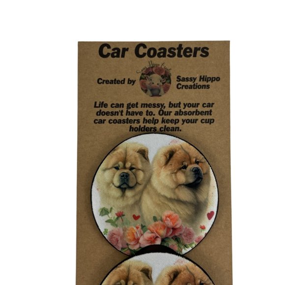 Car Coasters Chow Chow Dog Life Roses Set of 2 Neoprene Absorbent Sassy Hippo - Picture 7 of 9